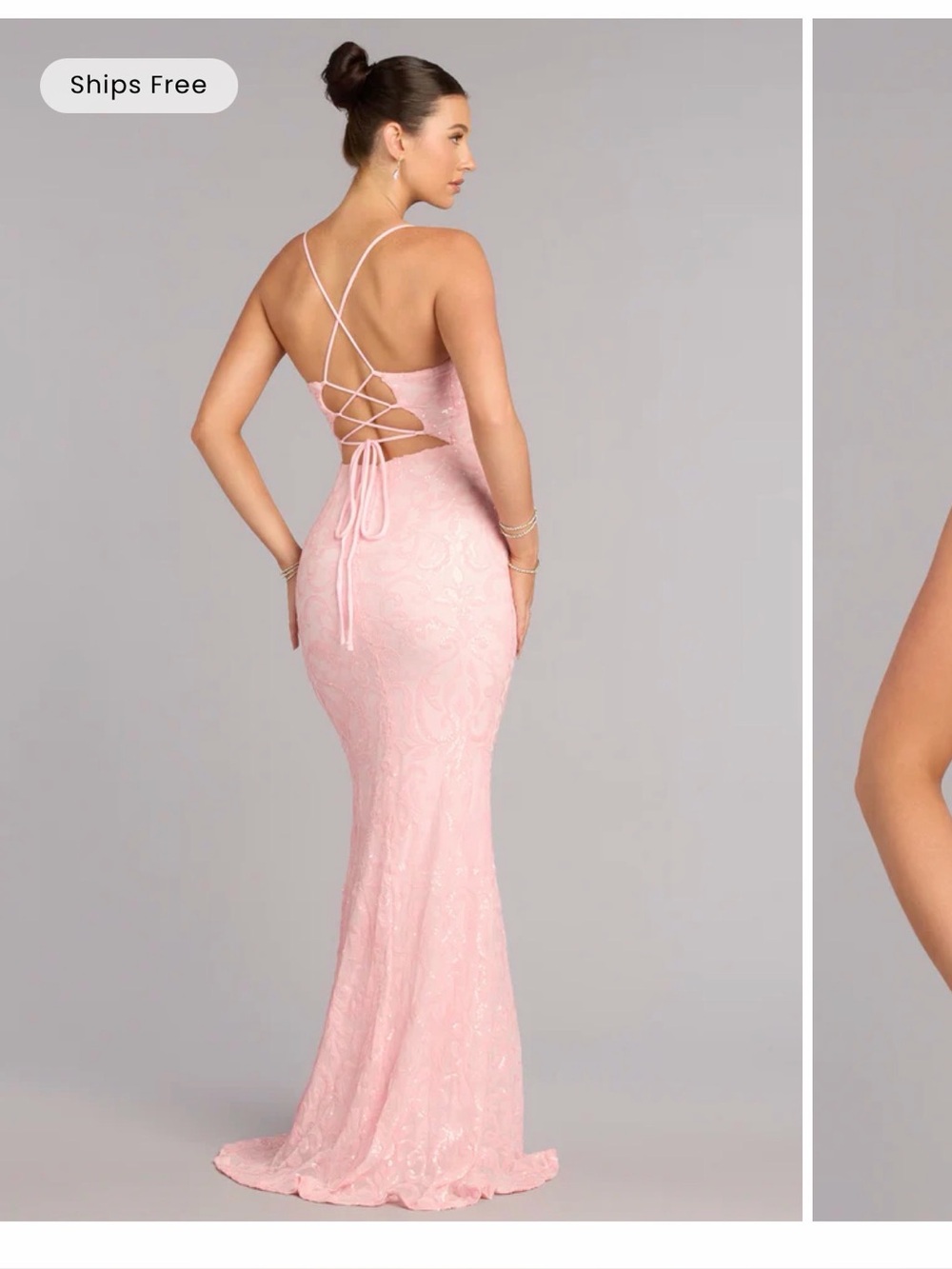 Windsor Elegant Pink Lace Backless Evening Gown